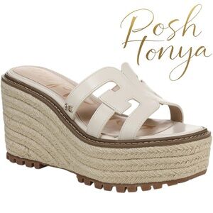 NEW Sam Edelman Laine Platform Wedge Espadrille Sandals Ivory Size 9.5 Resort